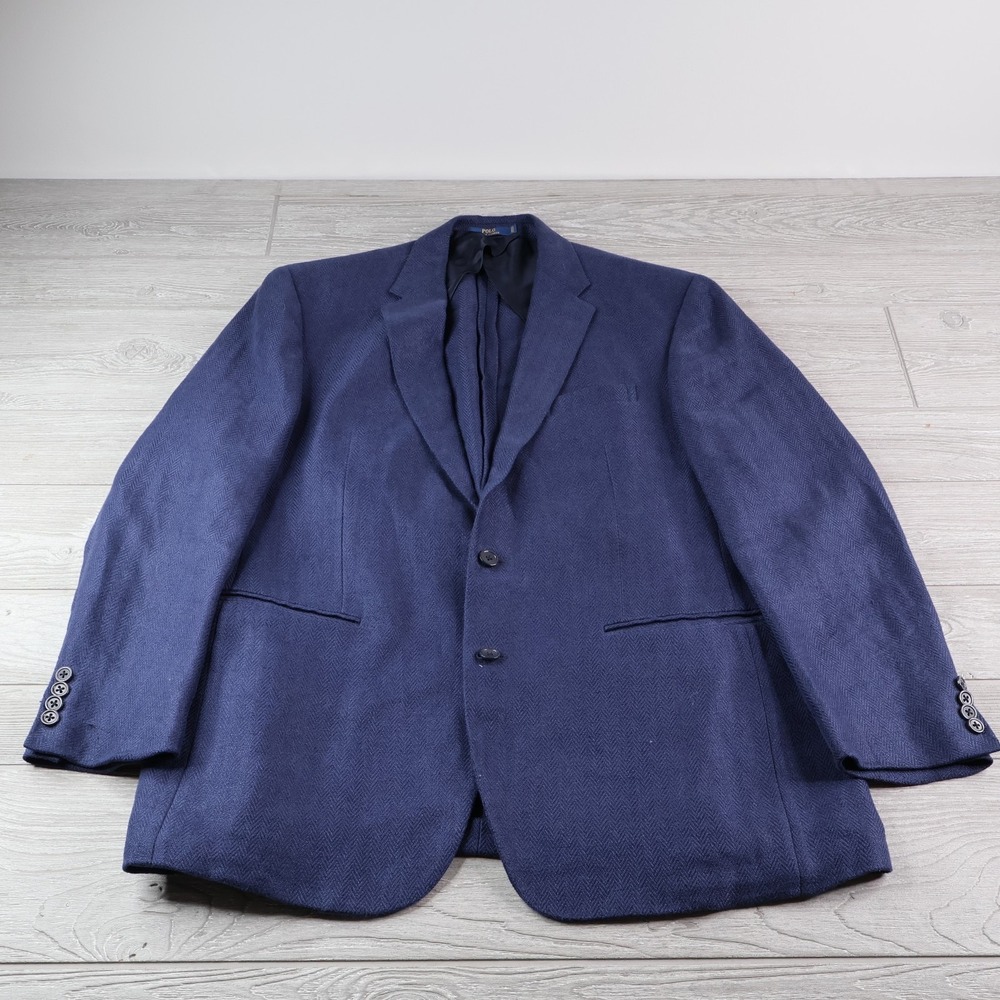 Polo Ralph Lauren Custom Fit Flax Linen Blazer Sport Coat Jacket Men's 44R Blue
